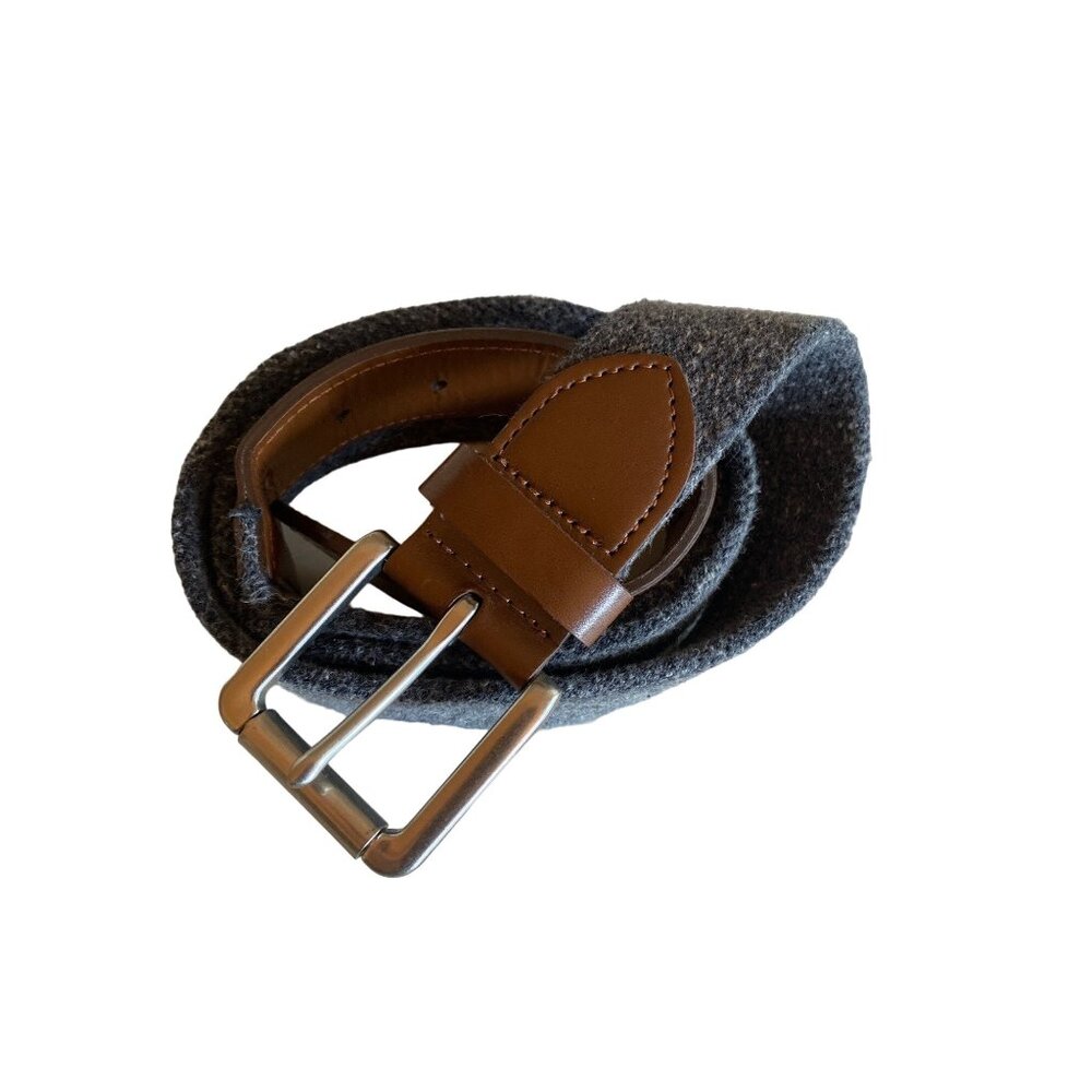 Gray Felted Belt Vegan Faux Leather Trim Size Large